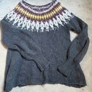 ** Free People Baltic Alpaca Mohair Fair Isle Pullover Sweater Gray S CABINCORE